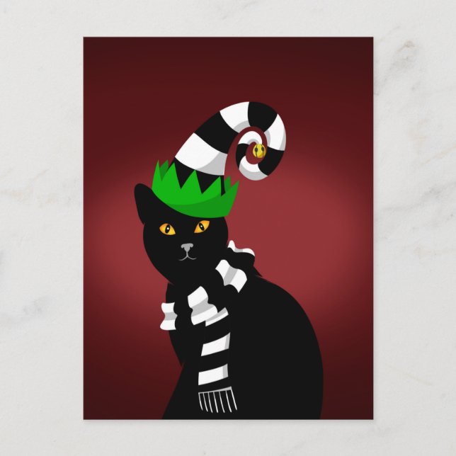 Carte Postale Cat wearing a Funny hat and Scarf (Devant)