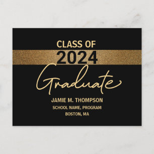 Carte Postale Catégorie de 2024 Annonce de graduation d'or et de