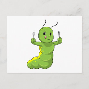 Carte Postale Caterpillar avec cuillère et fourche