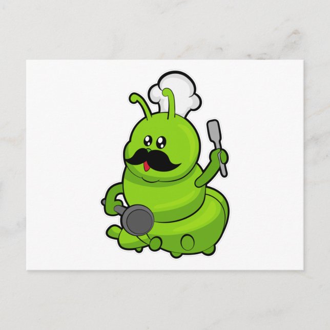 Carte Postale Caterpillar comme cuisinière avec Moustache (Devant)