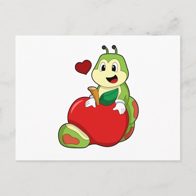 Carte Postale Caterpillar with Apple (Devant)