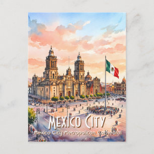 Carte Postale Cathédrale catholique de Mexico Watercolor Voyage