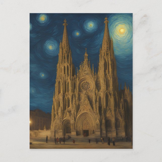 Carte Postale Cathédrale de Barcelone à Night van Gogh Style (Devant)