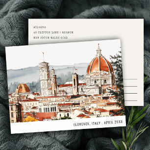 Carte Postale Cathédrale de Florence Italie Aquarelle Voyage Ita