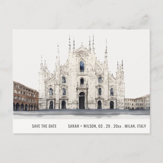 Carte Postale Cathédrale de Milan Italie Aquarelle Save The Date (Devant)
