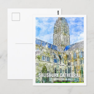Carte Postale Cathédrale de Salisbury Travel Place Watercolor
