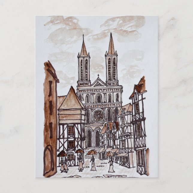 Carte Postale Cathédrale et Maisons Normandes | Quimper, France (Devant)