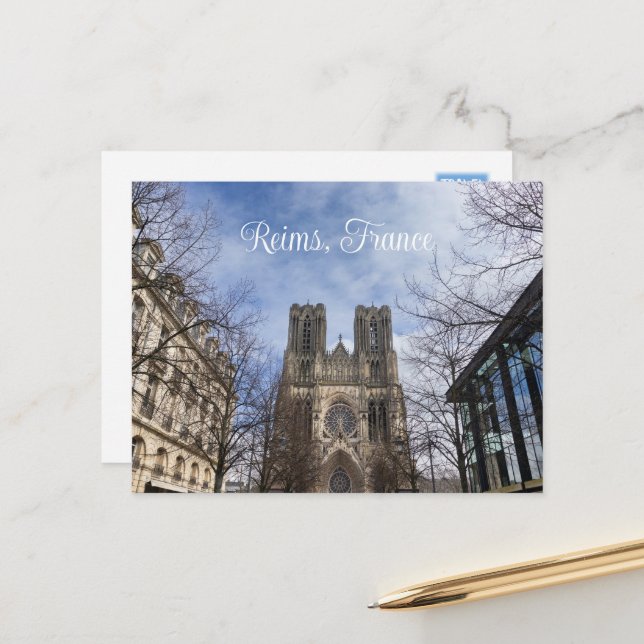 Carte Postale Cathédrale Notre-Dame de Reims, France (Devant/Arrière en situation)