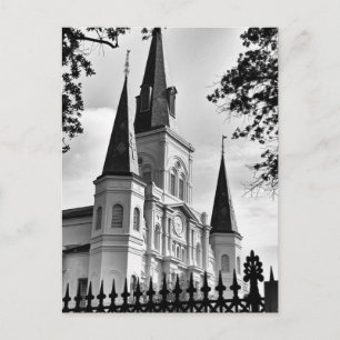 Carte Postale Cathédrale Saint-Louis noire et blanche Nouvelle-O