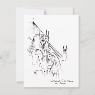 Carte Postale Cathédrale St. Etienne, Bourges France Croquis Urb