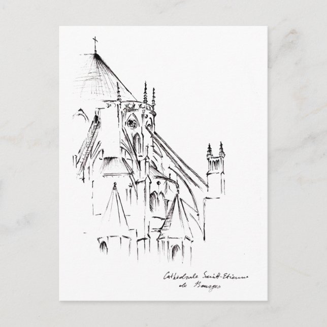 Carte Postale Cathédrale St. Etienne, Bourges France Croquis Urb (Devant)
