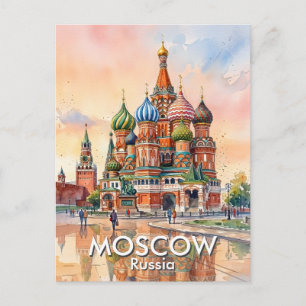 Carte Postale Cathédrale sur mesure Moscou Russie Aquarelle Voya