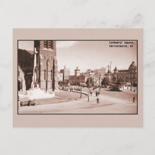Carte Postale Cathédrale vintage carré Christchurch NZ