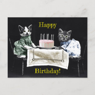 Carte Postale Cats celebrating a birthday with cake and candles