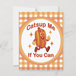 Carte Postale Catsume-moi si tu peux drôle Hot Dog - Ketchup Pun