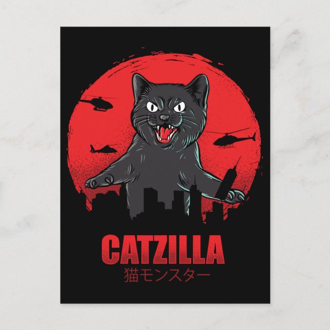 Carte Postale Catzilla Monster Chat détruit Skyscraper Building (Devant)