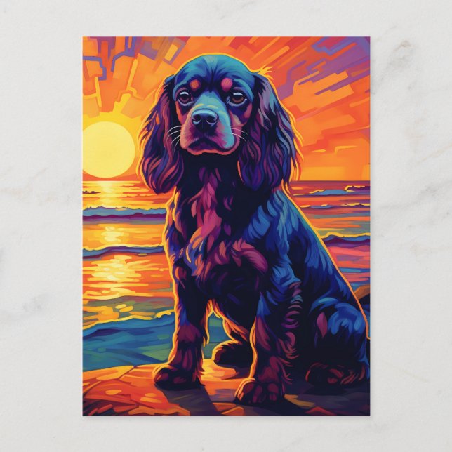 Carte Postale Cavalier King Charles Spaniel Coucher de soleil /  (Devant)