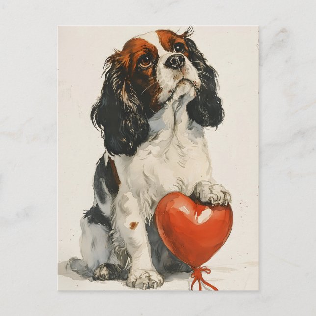 Carte Postale Cavalier Roi Charles Espagnol Saint Valentin (Devant)