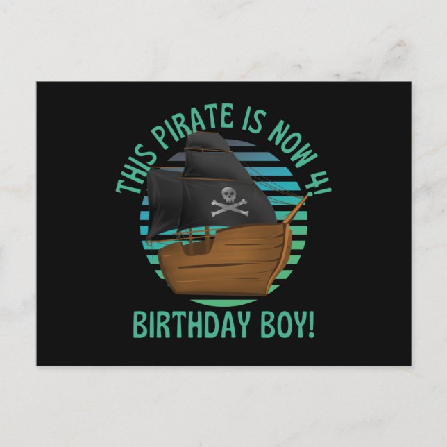 Carte Postale Ce pirate a maintenant 4 ans, joyeux anniversaire (Devant)