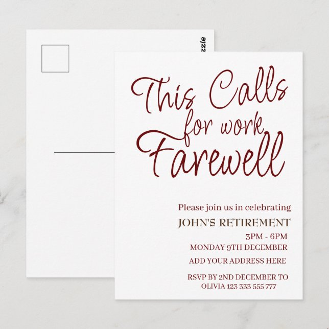 Carte Postale Cela Demande De Travail Adieu Retraite Personnalis (Devant / Derrière)