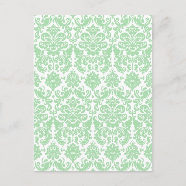 Carte Postale Celadon et blanc élégant modèle Damask (Devant)