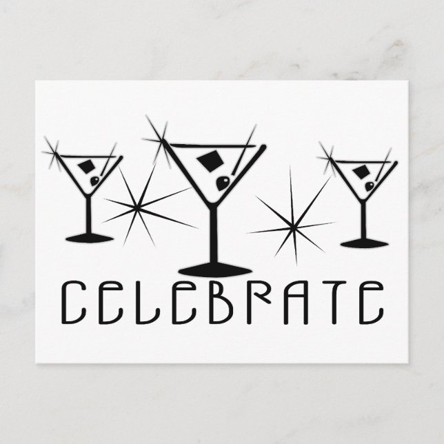 Carte Postale Celebrate - Retro Martinis - Noir & Blanc (Devant)