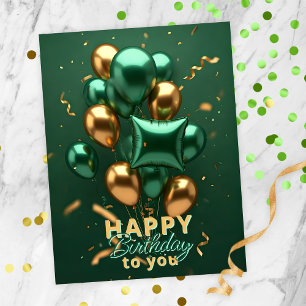 Carte Postale Célébration d'anniversaire avec ballons verts et d
