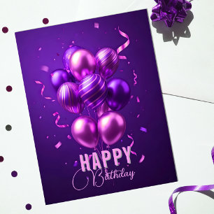 Carte Postale Célébration d'anniversaire avec ballons violets et