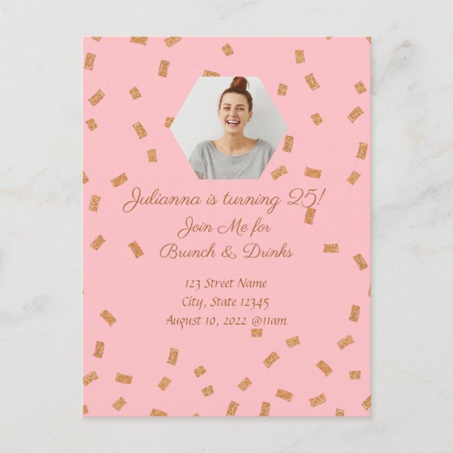 Carte Postale Célébration d'anniversaire avec paillettes dorées (Devant)