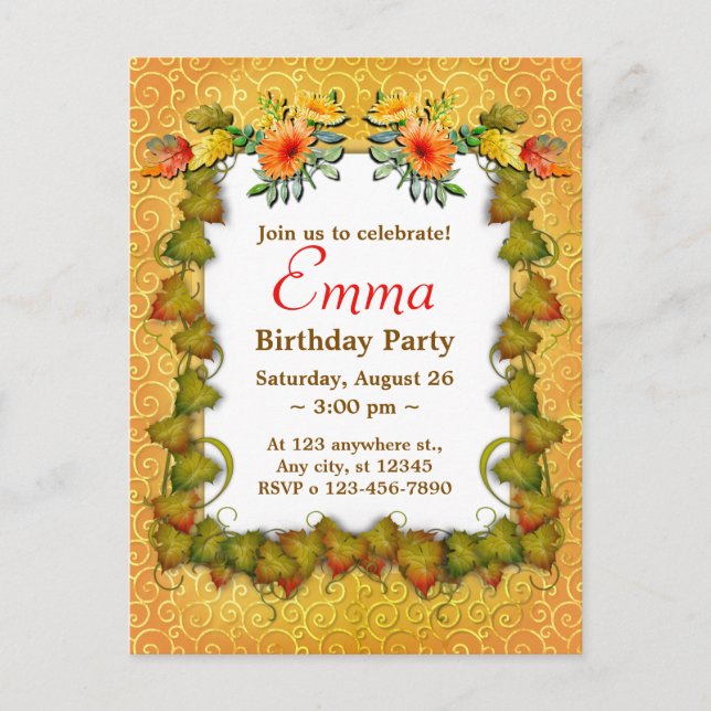 Carte Postale Célébration d'anniversaire Feuilles d'automne Mign (Devant)