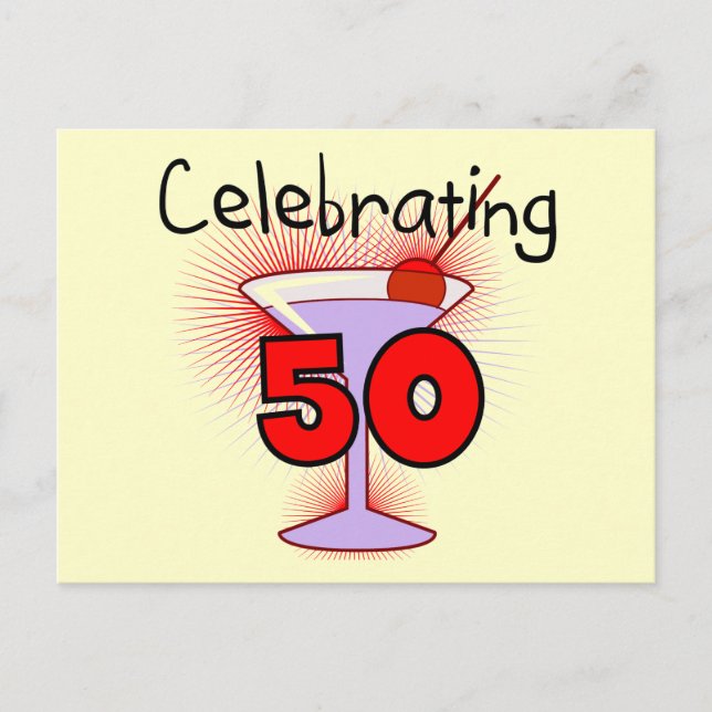 Carte Postale Célébration de 50 t-shirts et cadeaux (Devant)