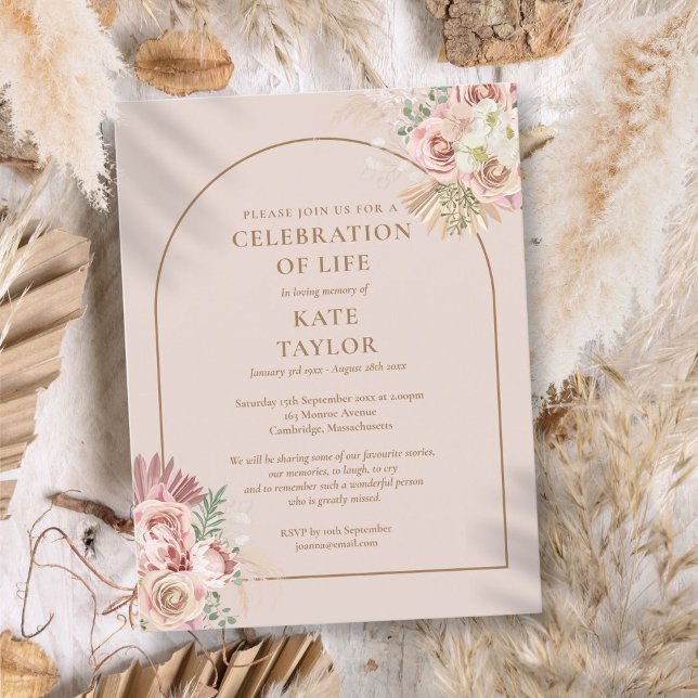 Carte Postale Célébration de la vie avec arche en herbe des Pamp (Pampas Grass Arch Celebration Of Life Funeral Postcard)