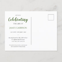 Célébration de la vie vert foncé avec faire-part d