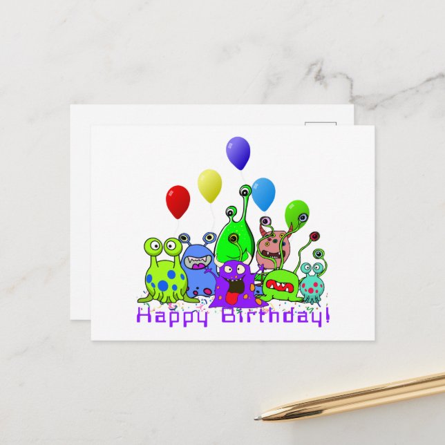Carte Postale Célébration de l'anniversaire d'un extraterrestre (Devant/Arrière en situation)