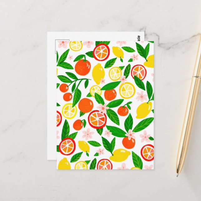 Carte Postale Célébration des agrumes Jolie citrons et oranges g (Devant/Arrière en situation)