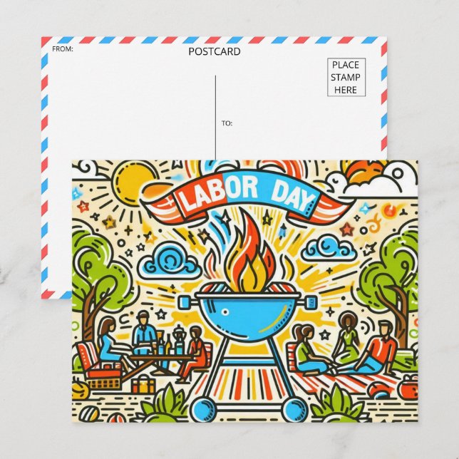 Carte Postale Célébrer ensemble - Fête du Travail BBQ (Devant / Derrière)