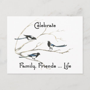 Carte Postale Célébrer la famille, amis Vie Magpie Oiseau Art