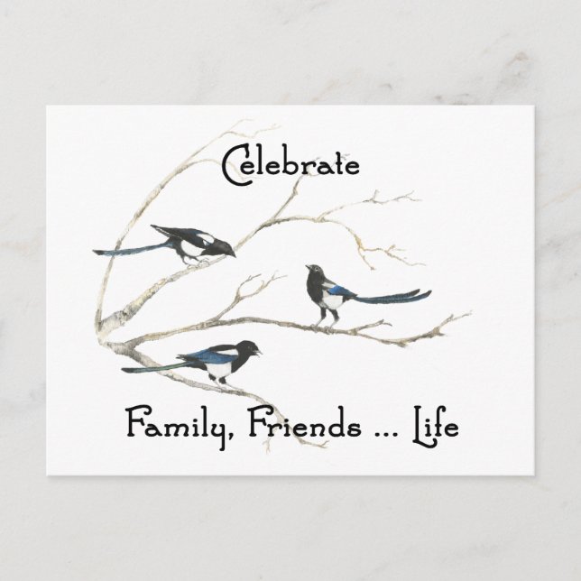 Carte Postale Célébrer la famille, amis Vie Magpie Oiseau Art (Devant)