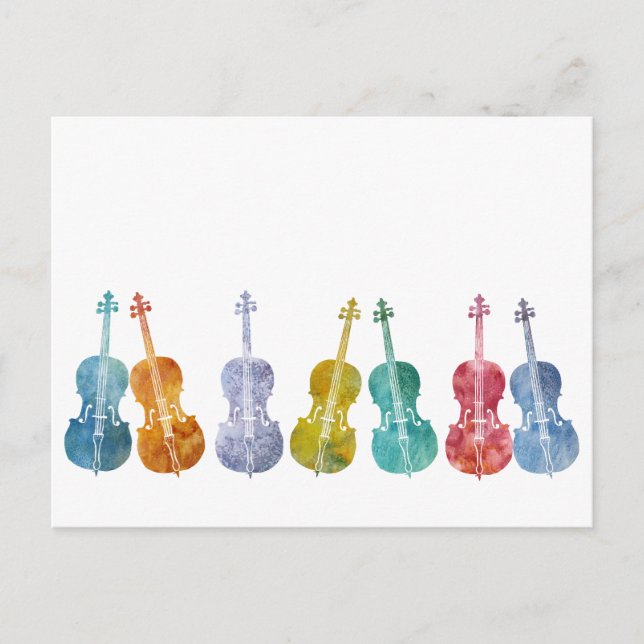 Carte Postale Cellos multicolores (Devant)