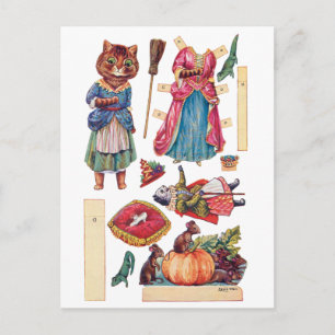 Carte Postale Cendrillon, Poupée en papier, Louis Wain