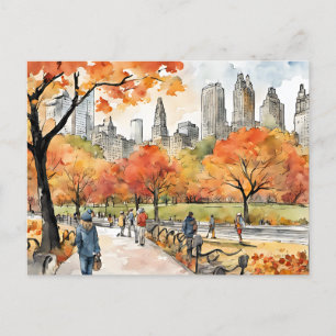 Carte Postale Central Park, aquarelles, générées par l'IA,