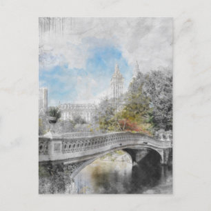 Carte postale Central Park Bridge - Watercolor New