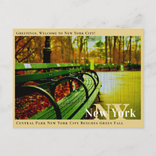 Carte Postale Central Park New York City Bancs Vert Automne