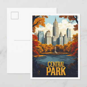 Carte Postale Central Park NYC USA Illustration Vintage Voyage