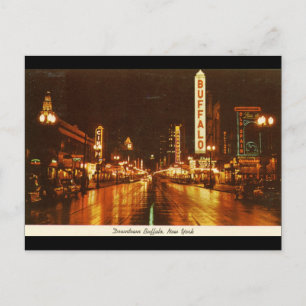 Carte Postale Centre-ville Buffalo NY la nuit Vintage