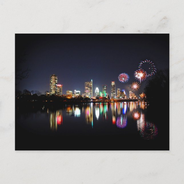 Carte Postale Centre-ville d'Austin Texas Night Skyline Firework (Devant)