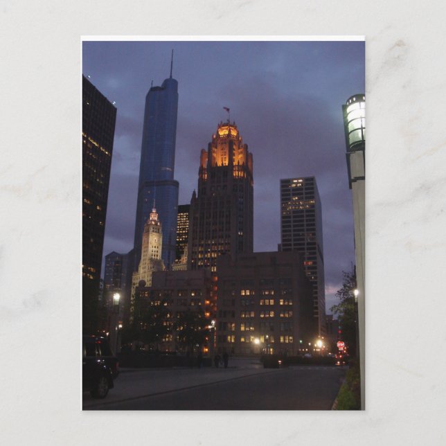 Carte Postale Centre-ville de Chicago, IL à la nuit (Devant)