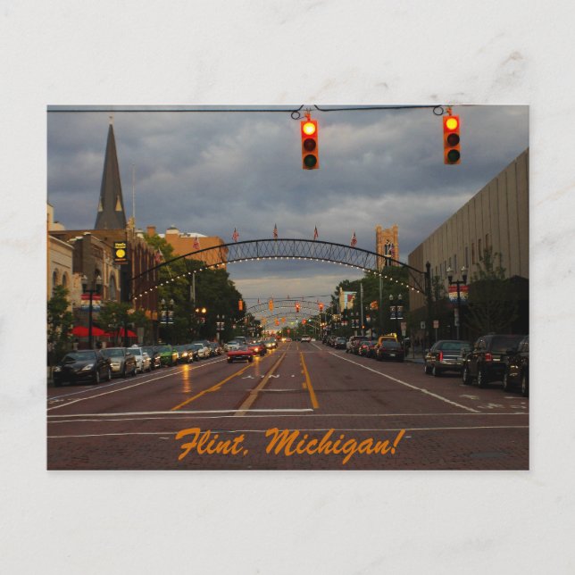 Carte Postale Centre-ville de Flint, Michigan (Devant)