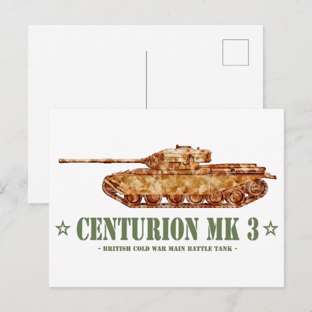 Carte Postale Centurion MK 3 Tank British MBT de guerre froide (Devant / Derrière)