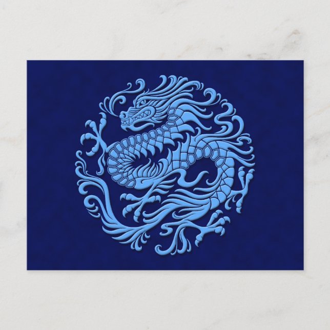 Carte Postale Cercle de dragon chinois bleu traditionnel (Devant)